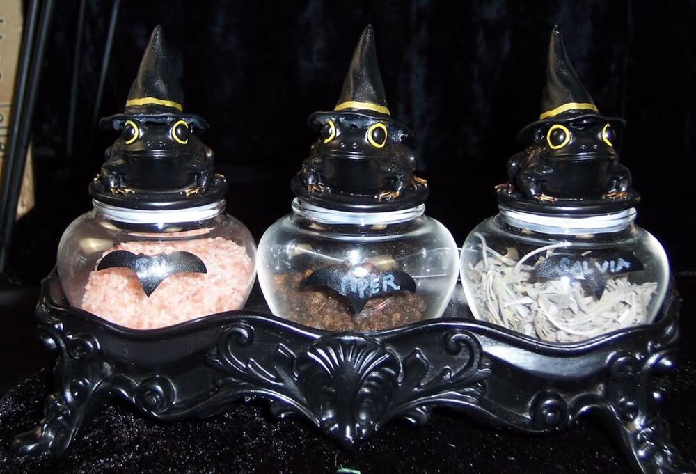 Upcycled Witch Frog Spice Jar Set Apothecary Decor
